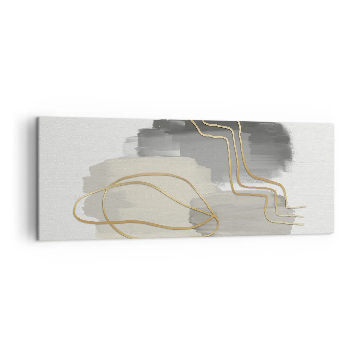 Impression sur toile - Image sur toile - Lignes dorées abstraites sur fond gris - 140x50cm - Durée et mouvement - Décoration murale moderne pour le salon et la chambre ARTTOR