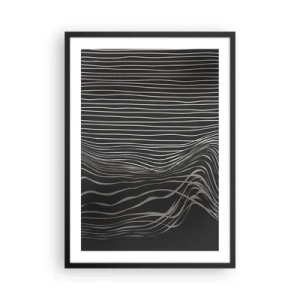 Affiche dans un cadre noir - Poster - Composition abstraite avec des lignes sur fond noir - 50x70cm - Rythme et accent - Décoration murale moderne pour le salon et la chambre ARTTOR