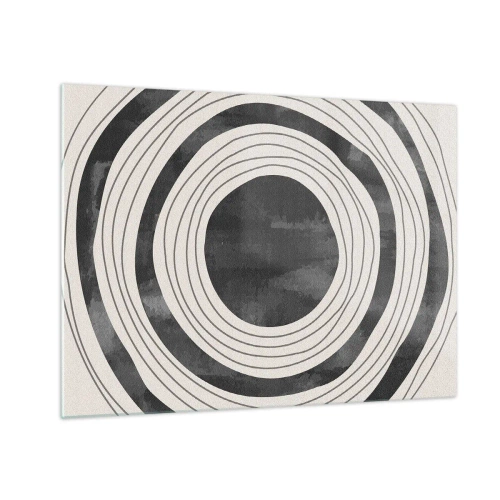 Impression sur verre - Image sur verre - Cercles concentriques noirs et blancs aux contours irréguliers - 70x50cm - Droit au but - Décoration murale moderne pour le salon et la chambre ARTTOR