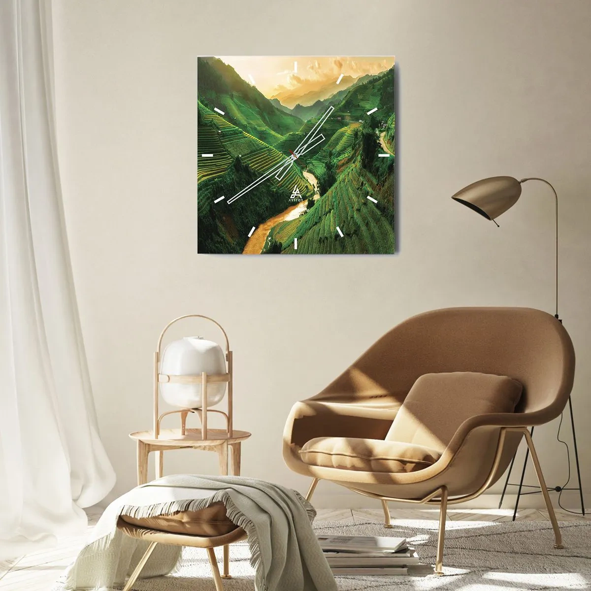 Horloge murale - Pendule murale - Rizières en terrasses pittoresques dans une vallée verdoyante illuminée par le soleil couchant - 30x30cm - Vallée vietnamienne - Décoration murale moderne pour le salon et la chambre ARTTOR
