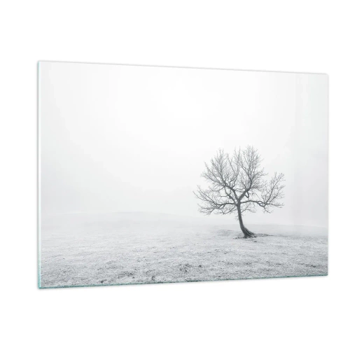 Impression sur verre - Image sur verre - Un arbre solitaire contre le brouillard dans une composition monochrome - 120x80cm - Contre le néant - Décoration murale moderne pour le salon et la chambre ARTTOR