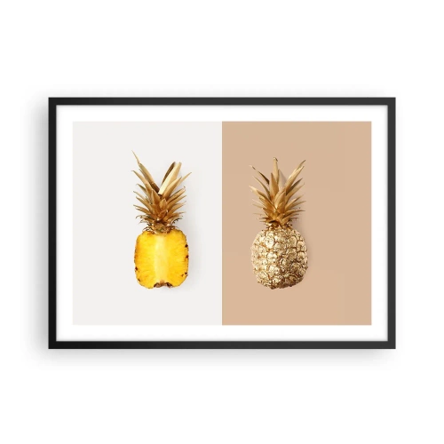 Affiche dans un cadre noir - Poster - La moitié d'un ananas frais et doré sur un fond contrasté - 70x50cm - Ananas pour nous - Décoration murale moderne pour le salon et la chambre ARTTOR
