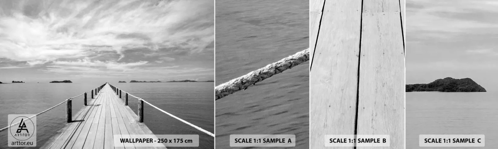 Échantillon De Papier Peint Standard Eco - Et peut-être un voyage... - Paysage, Mer, Pont de bois - 100x30 cm