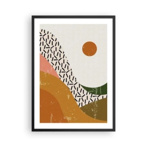 Affiche dans un cadre noir - Poster - Paysage abstrait aux couleurs chaudes - 50x70cm - Abstraction solaire - Décoration murale moderne pour le salon et la chambre ARTTOR