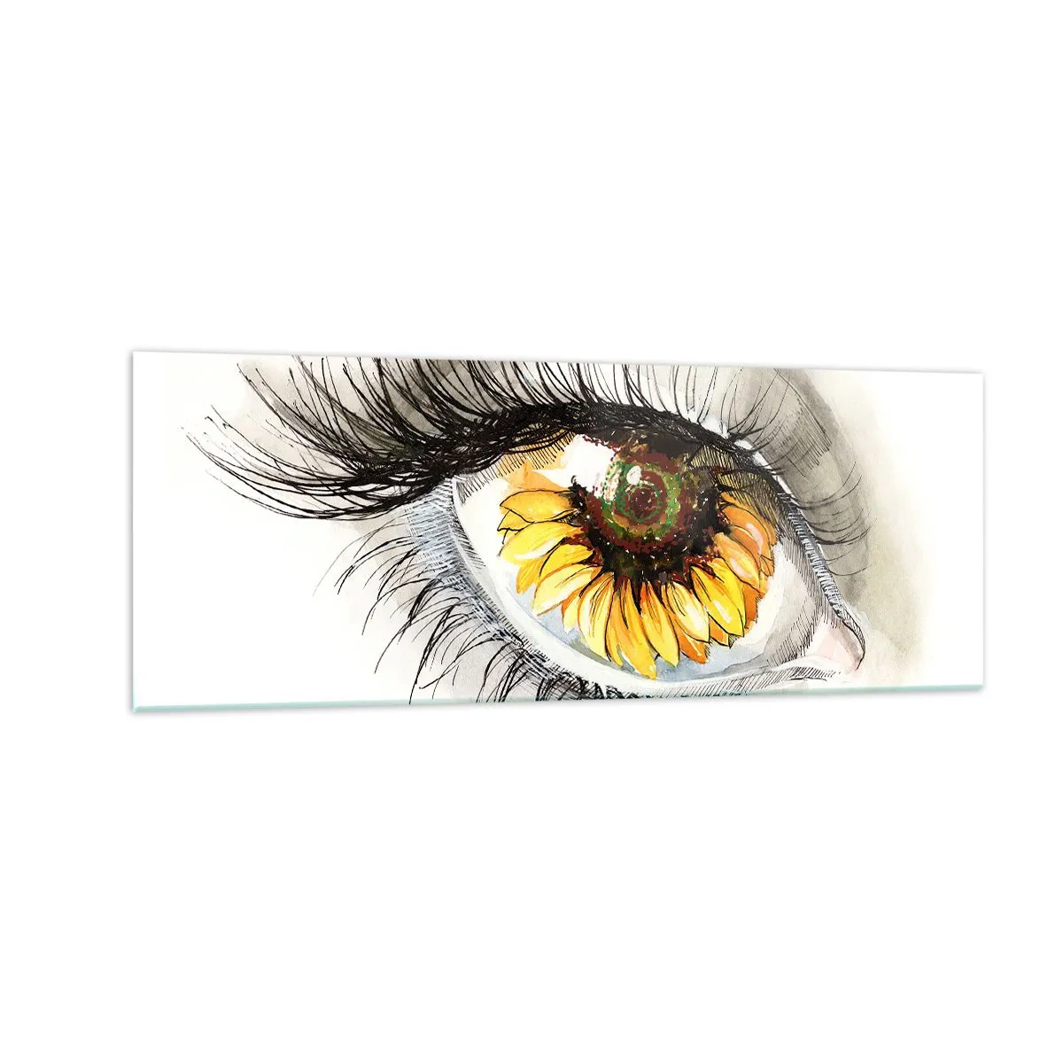 Impression sur verre - Image sur verre - Œil artistique avec un iris en forme de tournesol - 140x50cm - Un look aussi chaud que l'été - Décoration murale moderne pour le salon et la chambre ARTTOR