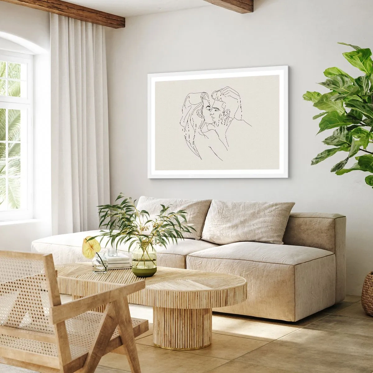 Affiche dans un cadre blanc - Poster - Enlacé de sentiment - 100x70 cm