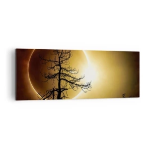 Impression sur toile - Image sur toile - Éclipse solaire avec une silhouette d'arbre au premier plan - 140x50cm - Éclipse totale - Décoration murale moderne pour le salon et la chambre ARTTOR