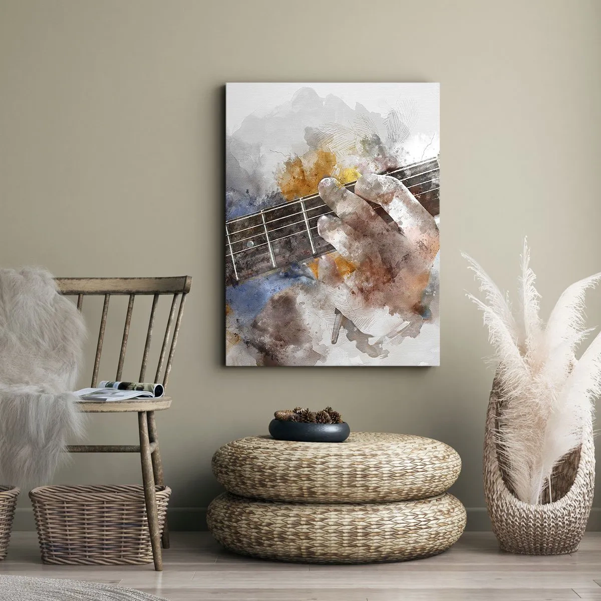 Impression sur toile - Image sur toile - Image abstraite d'une main jouant de la guitare - 80x120cm - La poésie entre les cordes - Décoration murale moderne pour le salon et la chambre ARTTOR