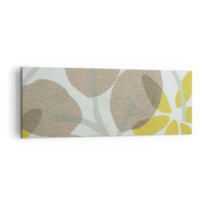 Impression sur toile - Image sur toile - Feuilles abstraites dans les tons beige et jaune - 140x50cm - Composition en plein soleil - Décoration murale moderne pour le salon et la chambre ARTTOR