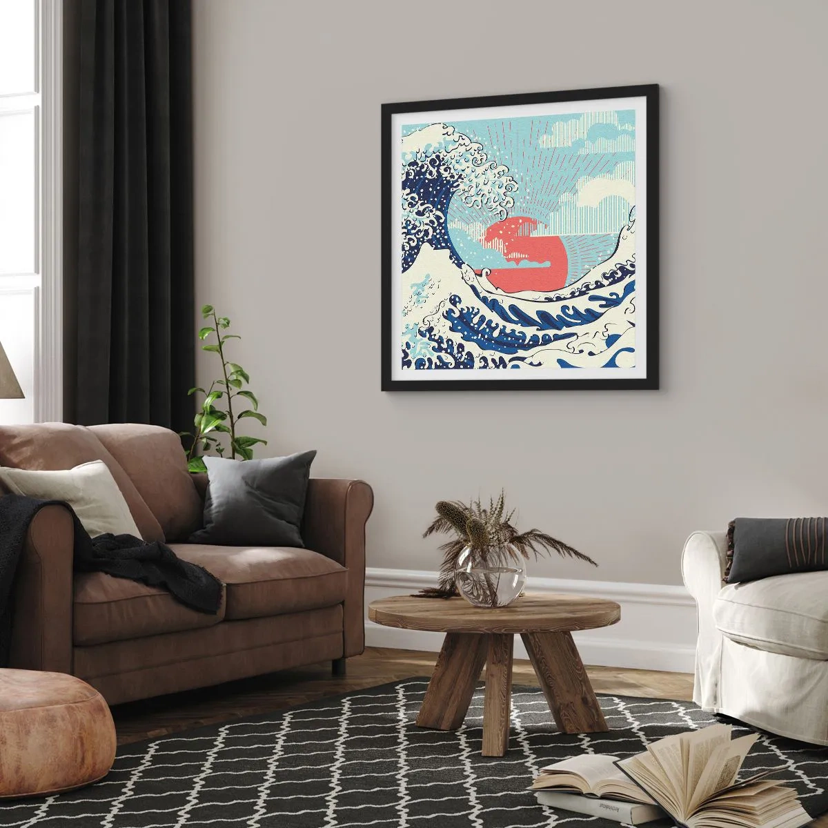 Affiche dans un cadre noir - Poster - D'une inspiration japonnaise - 50x50 cm