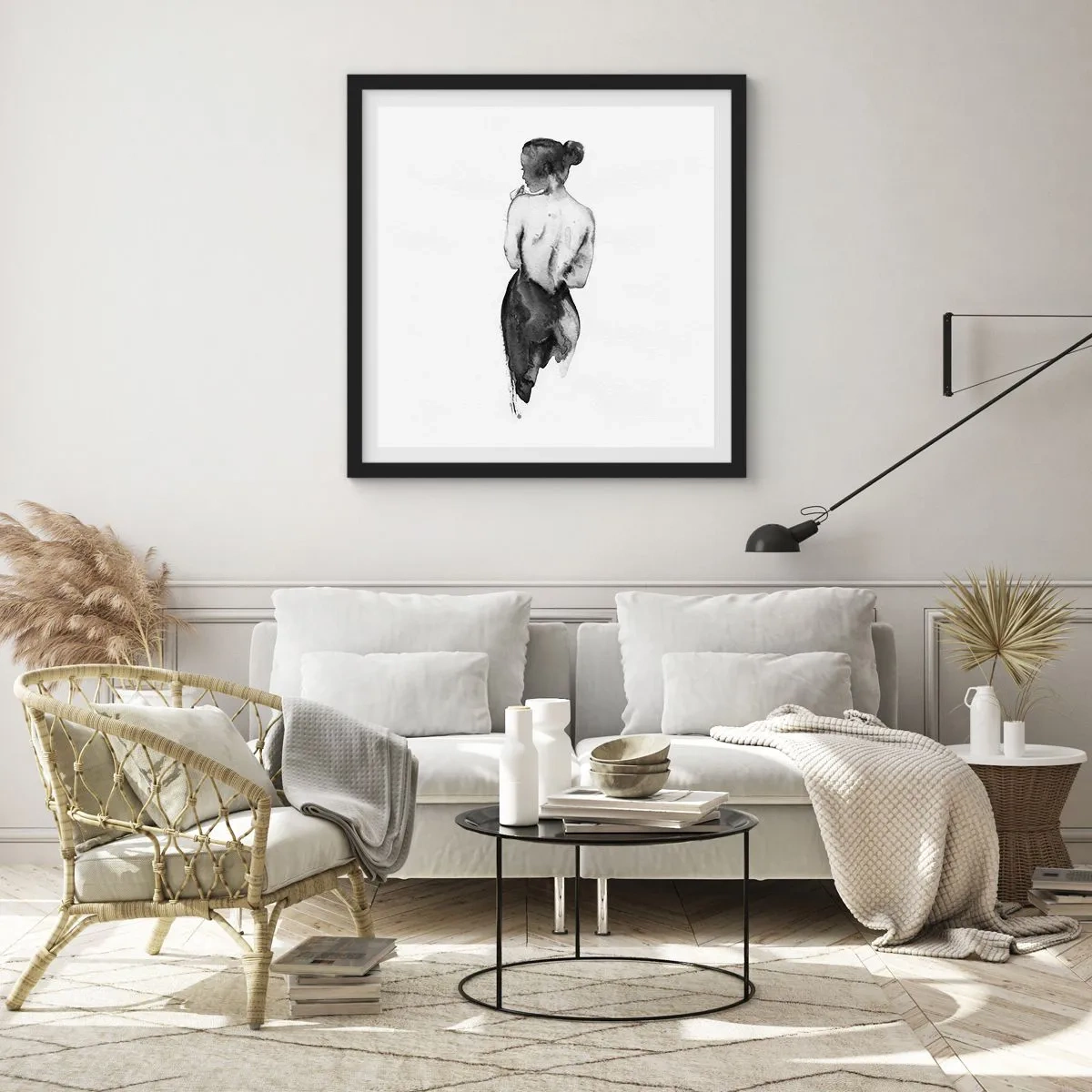 Affiche dans un cadre noir - Poster - Auprès d'elle, le monde disparaît - 60x60 cm