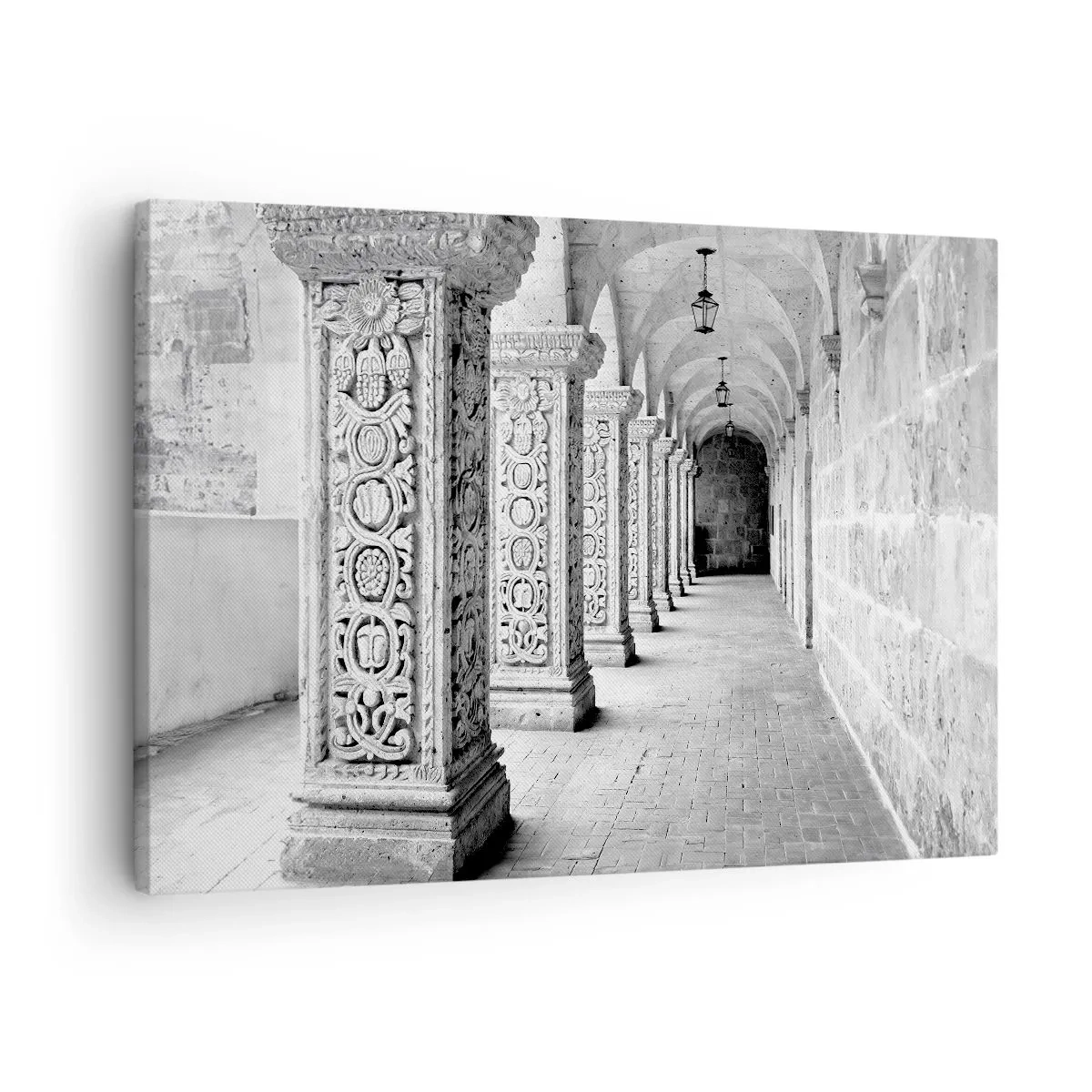 Impression sur toile - Image sur toile - Colonnes historiques dans une prise de vue monochrome - 70x50cm - Où cela mène-t-il…? - Décoration murale moderne pour le salon et la chambre ARTTOR