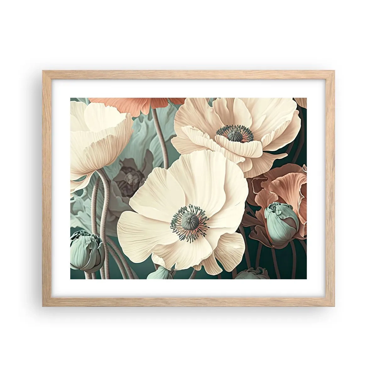 Affiche dans un chêne clair - Poster - Le murmure des coquelicots - 50x40 cm