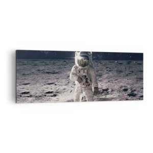 Impression sur toile - Image sur toile - Astronaute à la surface de la Lune avec la Terre en arrière-plan - 140x50cm - Salutations de la lune - Décoration murale moderne pour le salon et la chambre ARTTOR