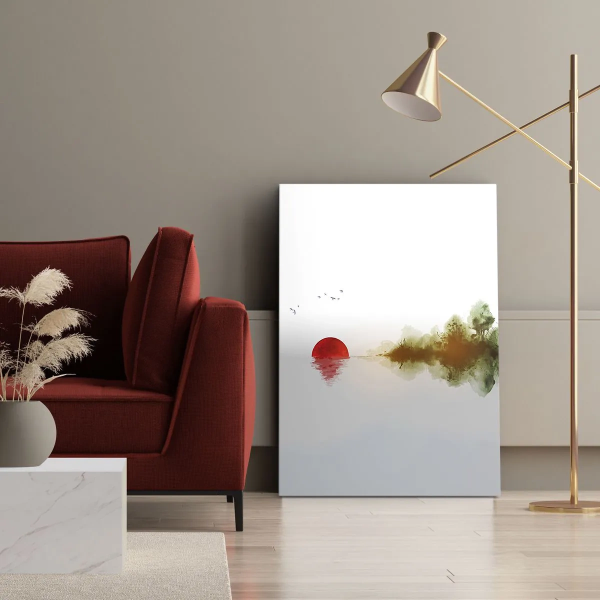 Impression sur toile - Image sur toile - Coucher de soleil abstrait sur un lac avec reflet - 50x70cm - Une promesse de paix - Décoration murale moderne pour le salon et la chambre ARTTOR