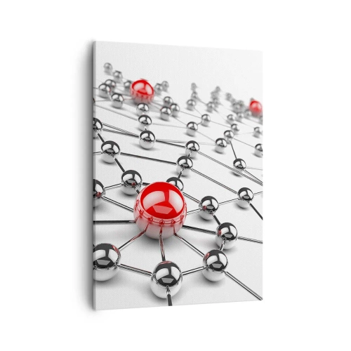 Impression sur toile - Image sur toile - Un réseau de boules métalliques aux accents rouges - 50x70cm - Toile argentée - Décoration murale moderne pour le salon et la chambre ARTTOR
