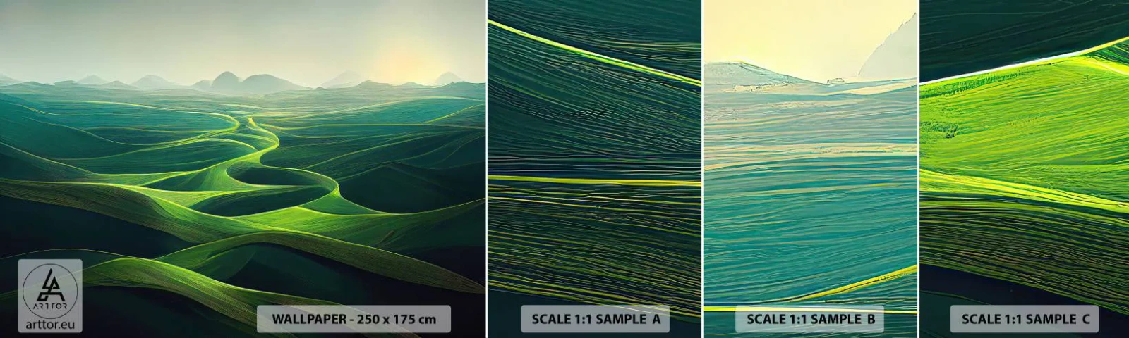 Échantillon De Papier Peint Standard Eco - Dans les vallées verdoyantes - Paysage, Prairie, Vallées - 100x30 cm