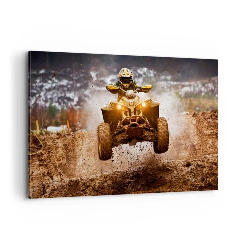 Impression sur toile - Image sur toile - Quad extrême sur terrain boueux - 120x80cm - No risk no fun - Décoration murale moderne pour le salon et la chambre ARTTOR