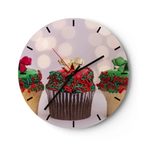 Horloge murale - Pendule murale - Cupcakes de Noël avec des paillettes et des nœuds colorés - 30x30cm - Une sucrerie après la cocarde - Décoration murale moderne pour le salon, la cuisine et la chambre ARTTOR