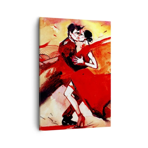 Impression sur toile - Image sur toile - Un couple dansant le tango dans des tons rouges sur un fond dynamique. - 50x70cm - Le rythme violet de la passion - Décoration murale moderne pour le salon et la chambre ARTTOR
