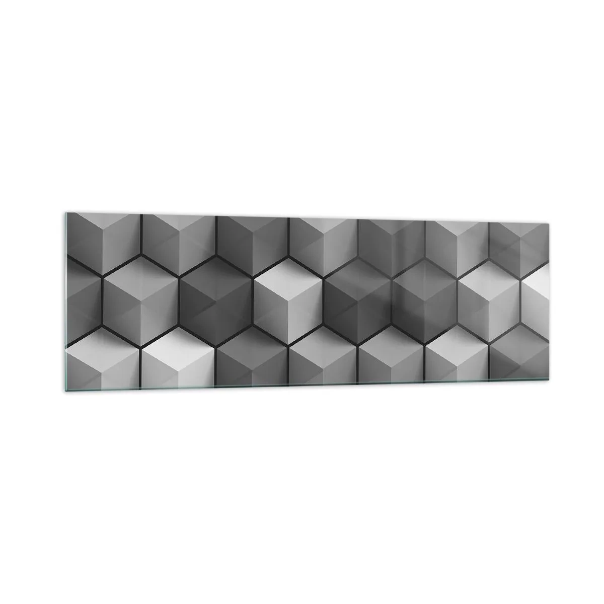 Impression sur verre - Image sur verre - Composition géométrique de cubes dans les tons de gris et de noir - 160x50cm - Puzzle cubiste - Décoration murale moderne pour le salon et la chambre ARTTOR