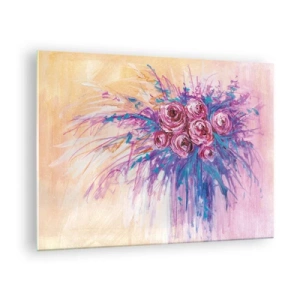 Impression sur verre - Image sur verre - Un bouquet de roses dans les tons de rose et de violet sur un fond pastel - 70x50cm - Fontaine aux roses - Décoration murale moderne pour le salon et la chambre ARTTOR