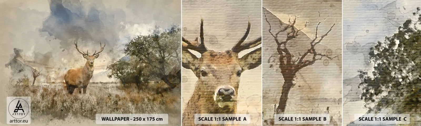 Échantillon de Papier Peint Autocollant Deluxe Sticker - Dignité - force - majesté - Animaux, Cerf, Paysage - 100x30 cm