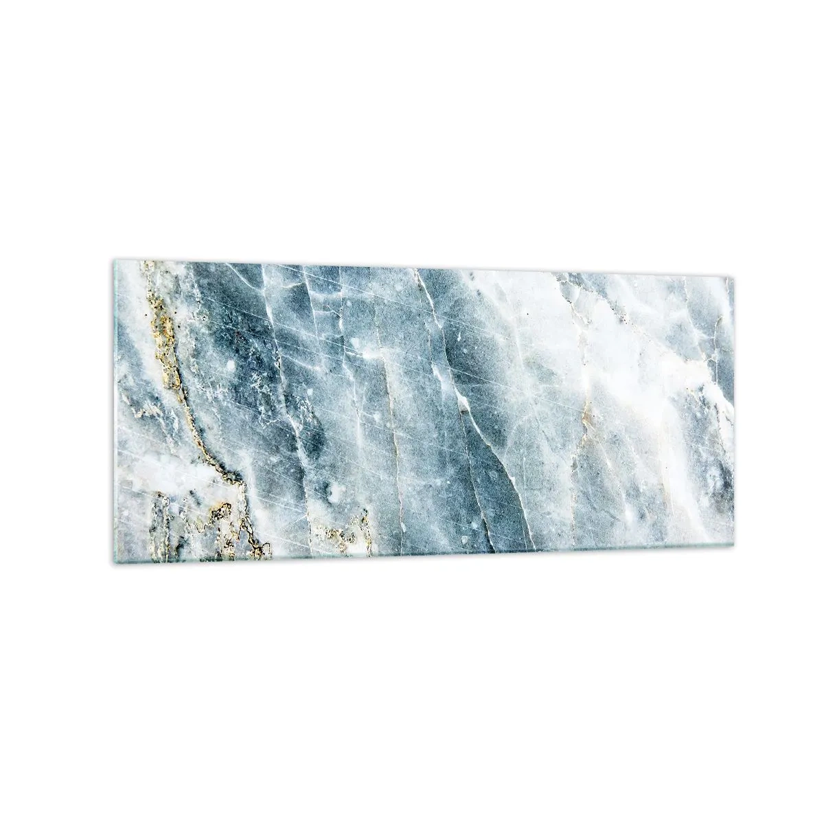 Impression sur verre - Image sur verre - Texture de marbre dans des tons de bleu et de blanc - 120x50cm - Monde de glace - Décoration murale moderne pour le salon et la chambre ARTTOR