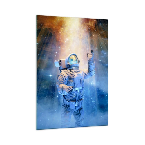Impression sur verre - Image sur verre - Un astronaute dans l'espace illuminé par des rayons de lumière - 50x70cm - Enfin arrivé - Décoration murale moderne pour le salon et la chambre ARTTOR