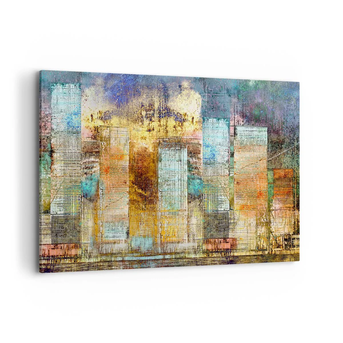 Impression sur toile - Image sur toile - Gratte-ciel abstraits de style industriel - 100x70cm - Une métropole ensoleillée - Décoration murale moderne pour le salon et la chambre ARTTOR