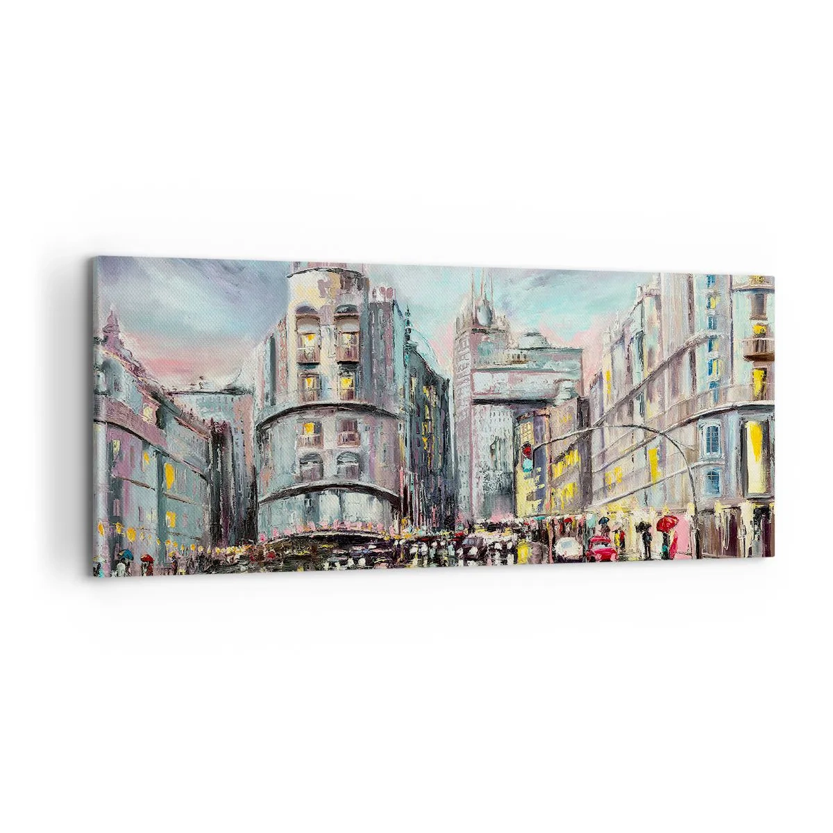 Impression sur toile - Image sur toile - Vue nocturne de la ville avec des reflets sur la rue mouillée - 120x50cm - Ce sera une soirée réussie - Décoration murale moderne pour le salon et la chambre ARTTOR