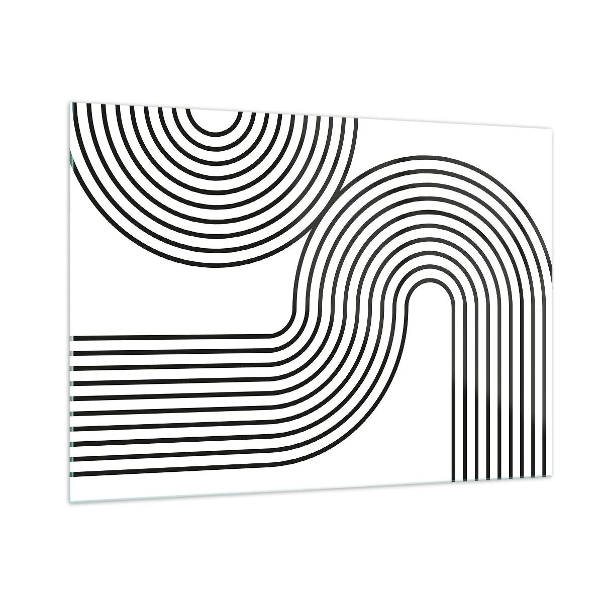Impression sur verre - Image sur verre - Graphiques en noir et blanc avec des lignes parallèles courbes - 100x70cm - En plein virage - Décoration murale moderne pour le salon et la chambre ARTTOR