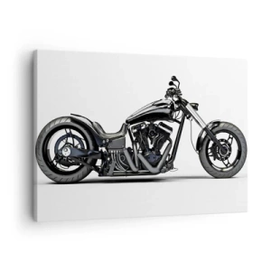 Impression sur toile - Image sur toile - Moto customisée noire élégante sur fond blanc - 70x50cm - Pour ceux qui aiment la liberté - Décoration murale moderne pour le salon et la chambre ARTTOR