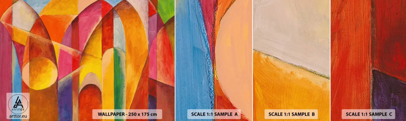 Échantillon de Papier Peint Autocollant Deluxe Sticker - Cathédrale du soleil - Abstraction, Morceau, Art moderne - 100x30 cm