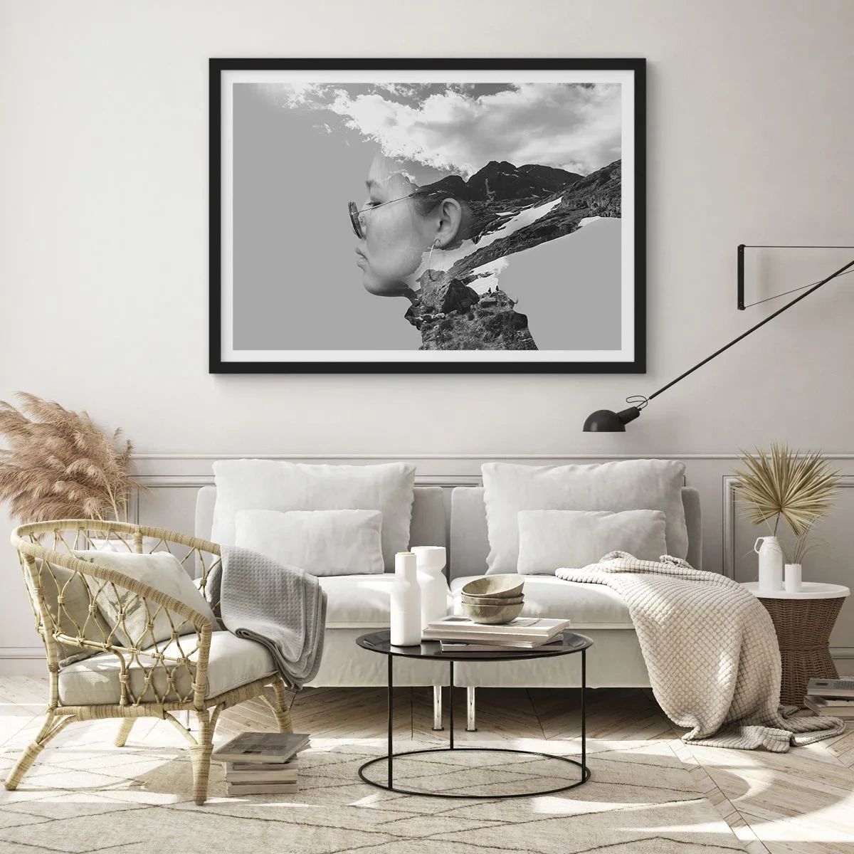 Affiche dans un cadre noir - Poster - Portrait de montagnes et nuages - 40x30 cm