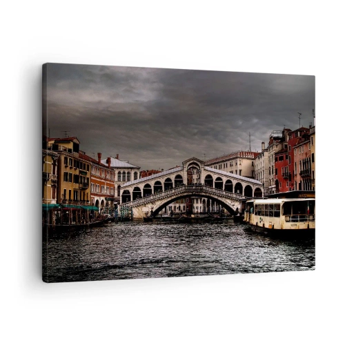 Impression sur toile - Image sur toile - Pont du Rialto à Venise sur le Grand Canal, architecture classique. - 70x50cm - Promesse d'une soirée vénitienne - Décoration murale moderne pour le salon et la chambre ARTTOR