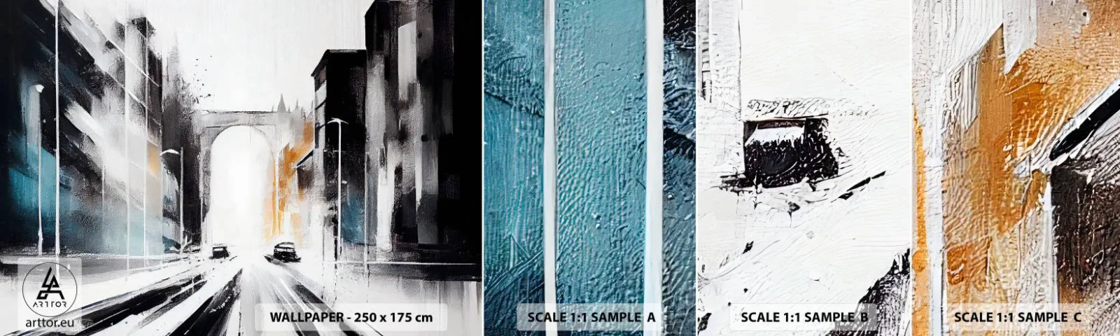 Échantillon de Papier Peint Autocollant Deluxe Sticker - Étude de ville : architecture et mouvement - Architecture, Paysage, Rue - 100x30 cm