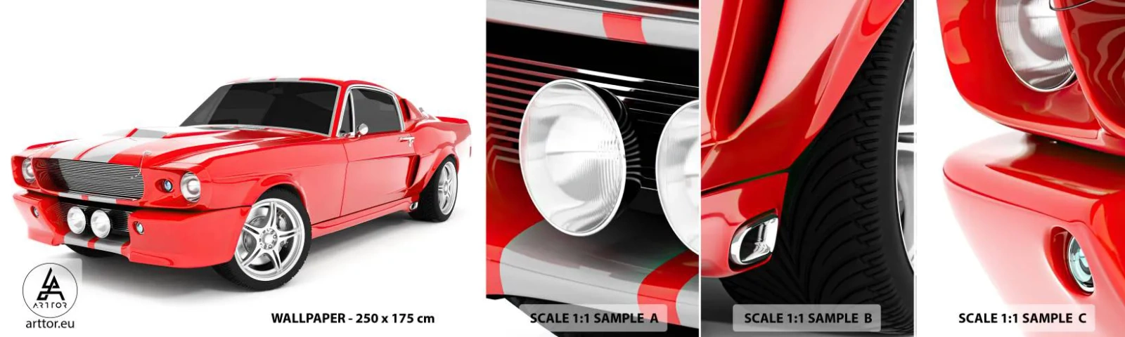 Échantillon De Papier Peint Standard Eco - Une Mustang aussi rapide que le vent - Automobile, Voiture ancienne, Voiture Mustang 1967 - 100x30 cm