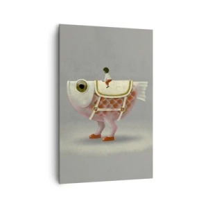 Impression sur toile - Image sur toile - Un cavalier de poisson fantaisie avec des jambes et une selle - 80x120cm - Le cavalier poisson - Décoration murale moderne pour le salon et la chambre ARTTOR