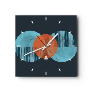 Horloge murale - Pendule murale - Cercles géométriques dans les tons bleu et orange - 30x30cm - Composition symétrique - Décoration murale moderne pour le salon et la chambre ARTTOR