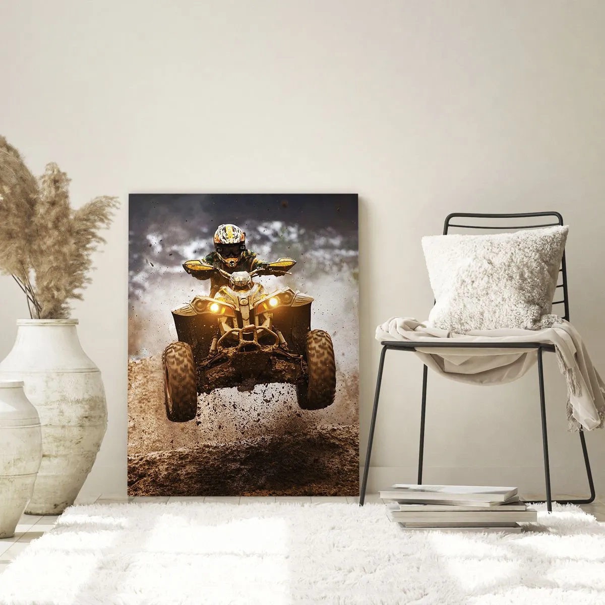 Impression sur verre - Image sur verre - Quad extrême sur terrain boueux - 70x100cm - No risk no fun - Décoration murale moderne pour le salon et la chambre ARTTOR