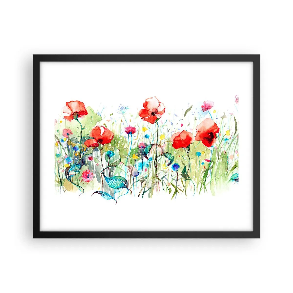 Affiche dans un cadre noir - Poster - Prairie de fleurs en mai - 50x40 cm
