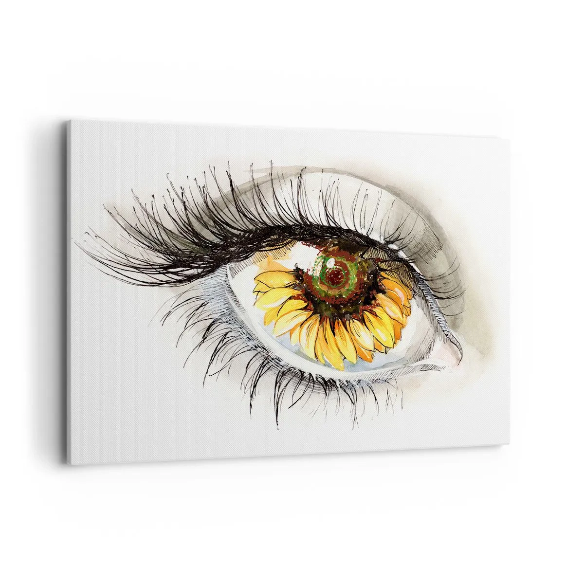 Impression sur toile - Image sur toile - Œil artistique avec un iris en forme de tournesol - 100x70cm - Un look aussi chaud que l'été - Décoration murale moderne pour le salon et la chambre ARTTOR