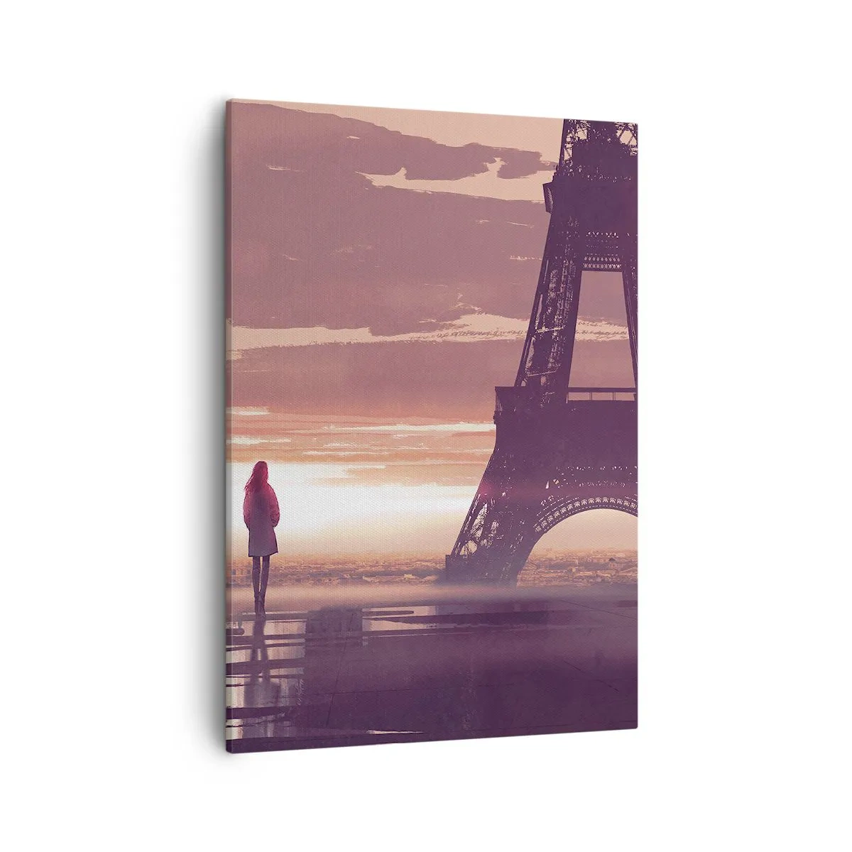 Impression sur toile - Image sur toile - Une silhouette regardant la Tour Eiffel à la lumière du soleil couchant - 50x70cm - Seulement deux d'entre eux - Décoration murale moderne pour le salon et la chambre ARTTOR