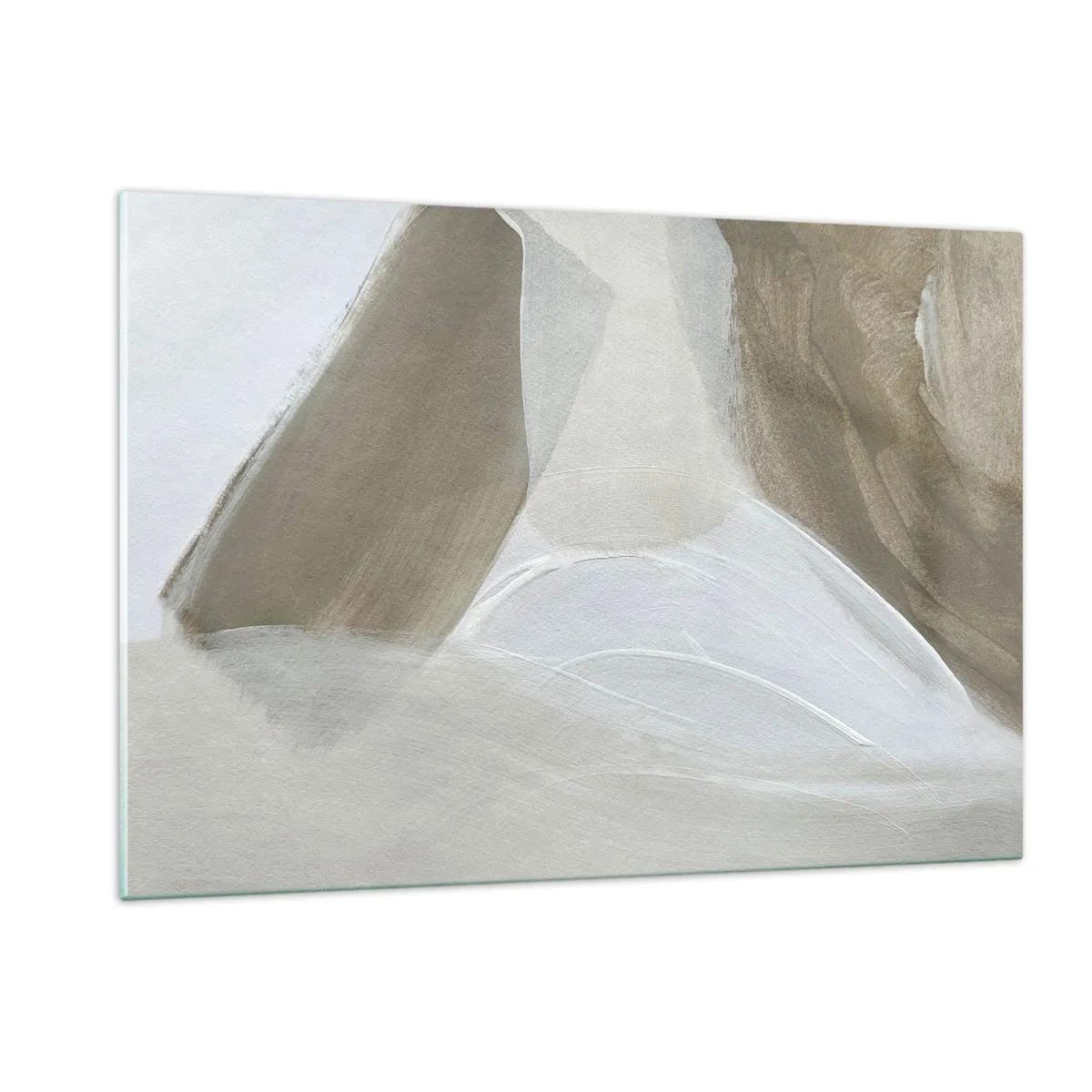 Impression sur verre - Image sur verre - Une abstraction délicate en blanc et beige avec des traits doux. - 120x80cm - Une vague de blanc - Décoration murale moderne pour le salon et la chambre ARTTOR