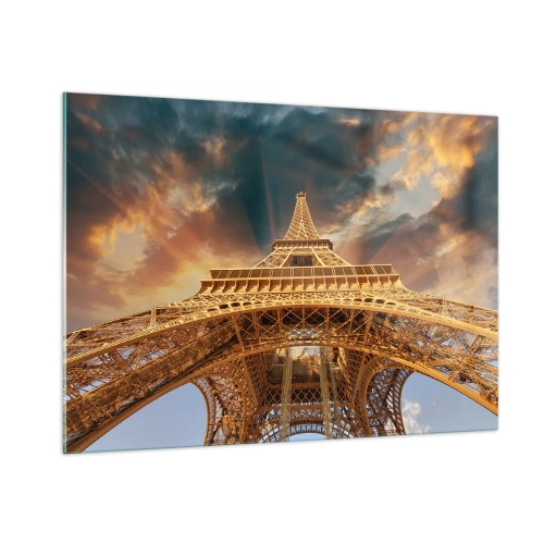 Impression sur verre - Image sur verre - La Tour Eiffel prise à vol d'oiseau - 100x70cm - Comment l'humanité a atteint le ciel - Décoration murale moderne pour le salon et la chambre ARTTOR