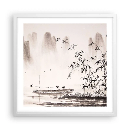Affiche dans un cadre blanc - Poster - Le silence des rizières - 50x50 cm
