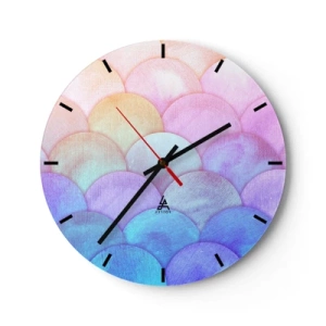 Horloge murale - Pendule murale - Écailles pastel semi-circulaires dans les tons de rose, violet et bleu - 30x30cm - Écailles de perles - Décoration murale moderne pour le salon, la cuisine et la chambre ARTTOR
