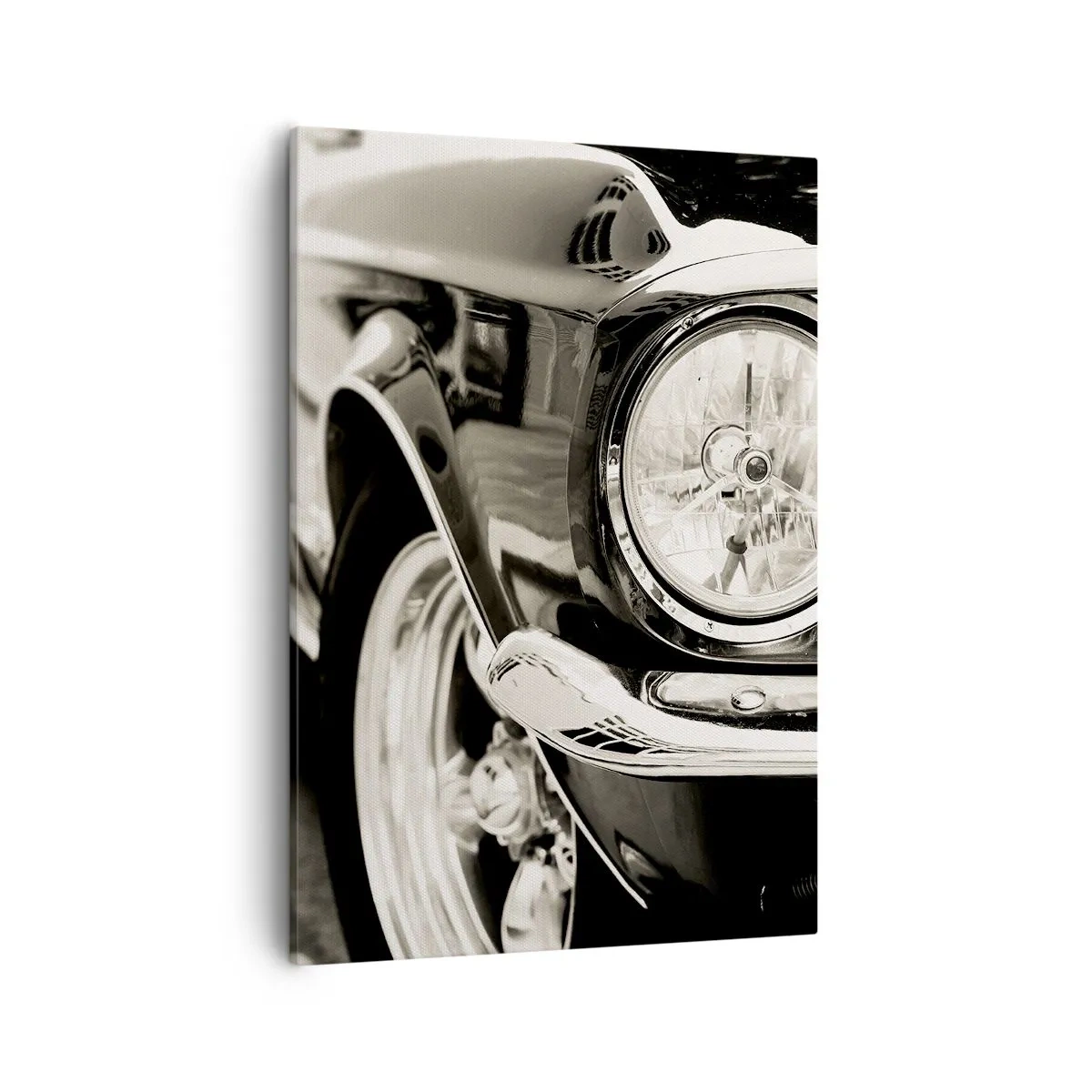 Impression sur toile - Image sur toile - Une voiture classique emblématique en noir et blanc élégant - 50x70cm - Brillance permanente - Décoration murale moderne pour le salon et la chambre ARTTOR