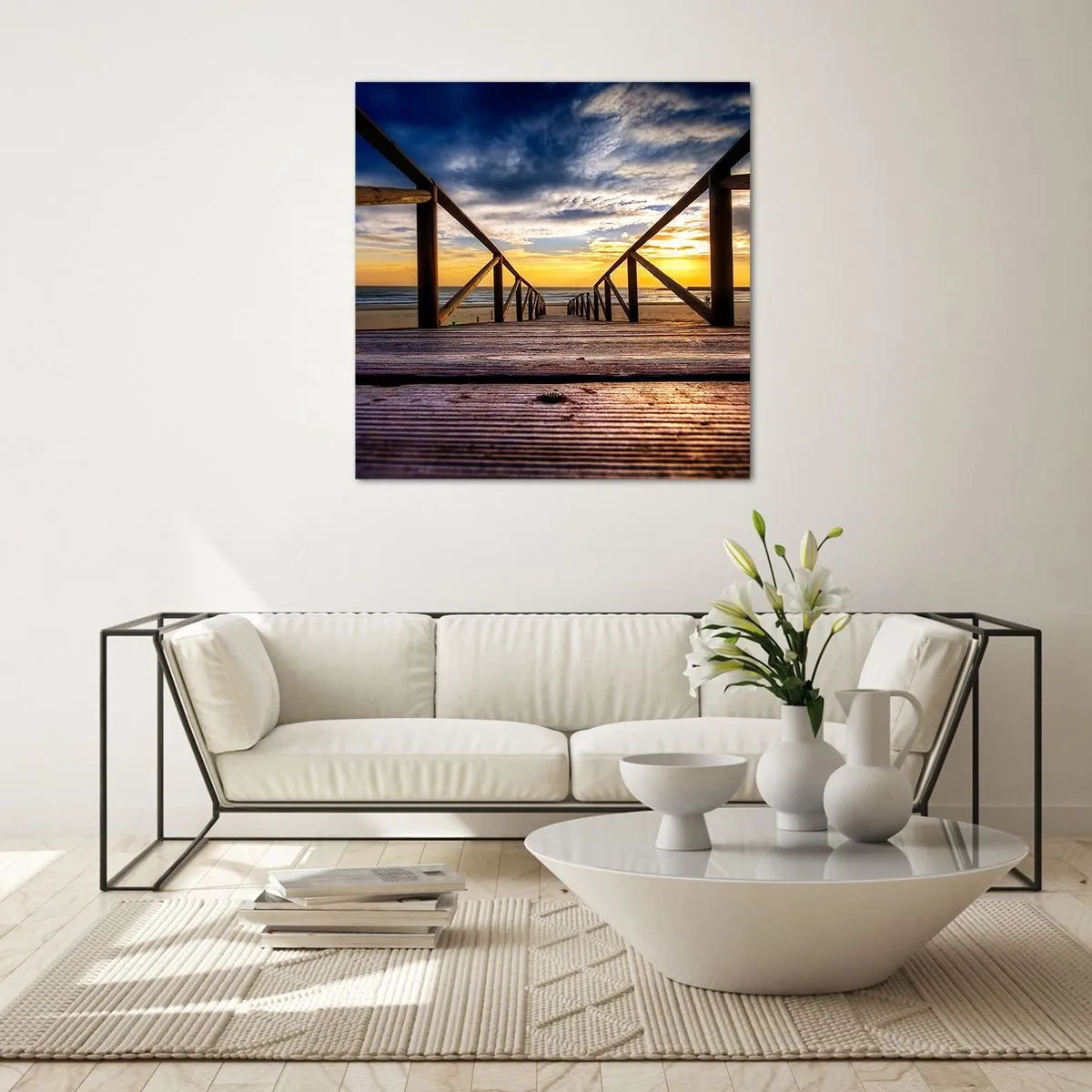 Impression sur verre - Image sur verre - Directement sur une plage calme au coucher de soleil - 60x60 cm